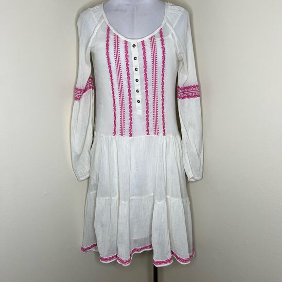 Free People Dress XS High Low Peasant Boho Prairie Flowy Gauzy Embroidered Midi - Picture 2 of 14